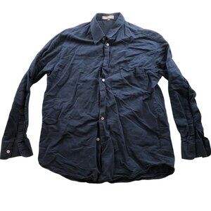 Pronto Uomo Mens Shirt Large Long Sleeve Classic Button Up Casual Navy Travel